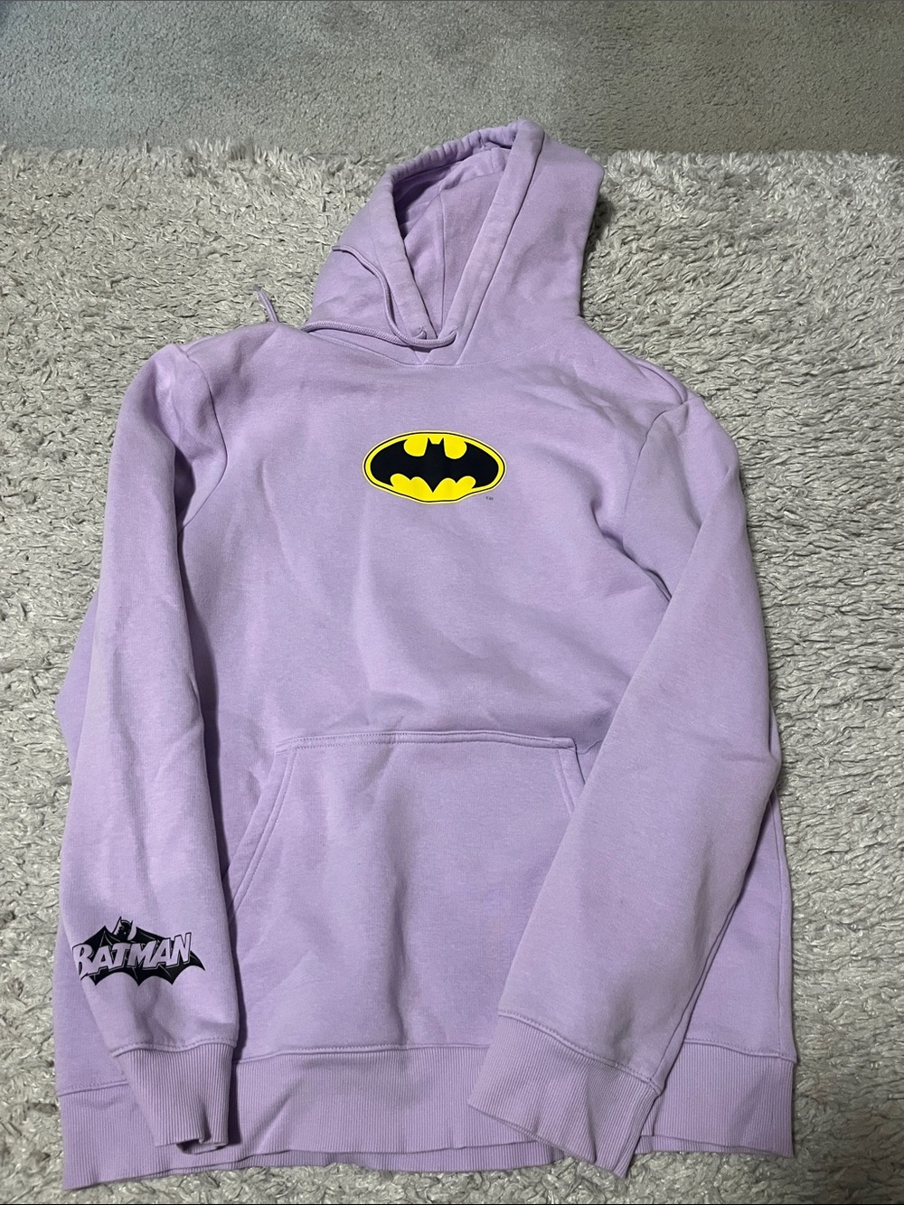 H&M Lavender Batman Logo Hoodie - Yellow & Black Emblem